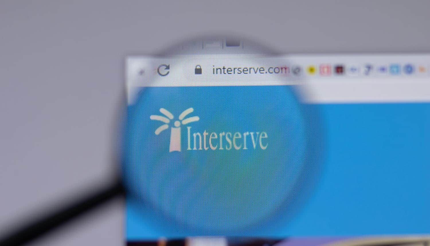 Interserve logo on website page showing government supplier fined for cyber attack
