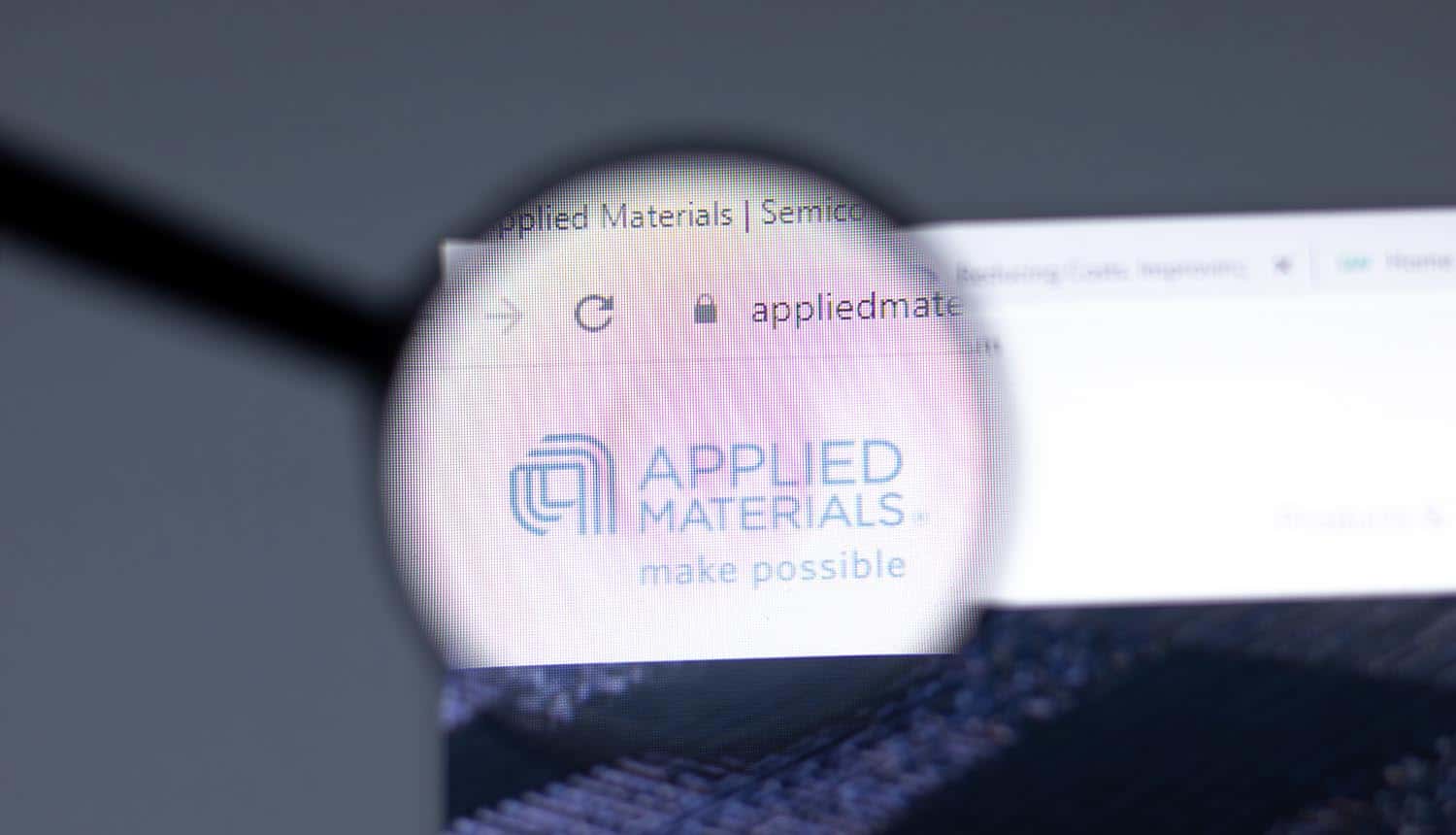 Semiconductor firm Applied Materials website in browser showing supply chain attack from ransomware