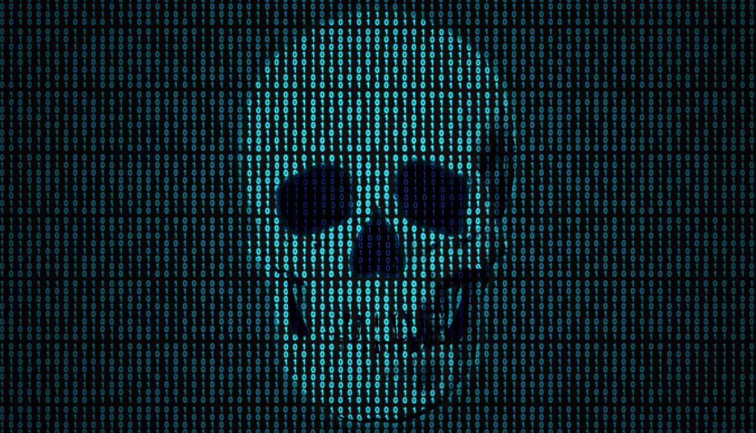 Human skull getting out of the binary code showing China claims of CIA cyber weapons