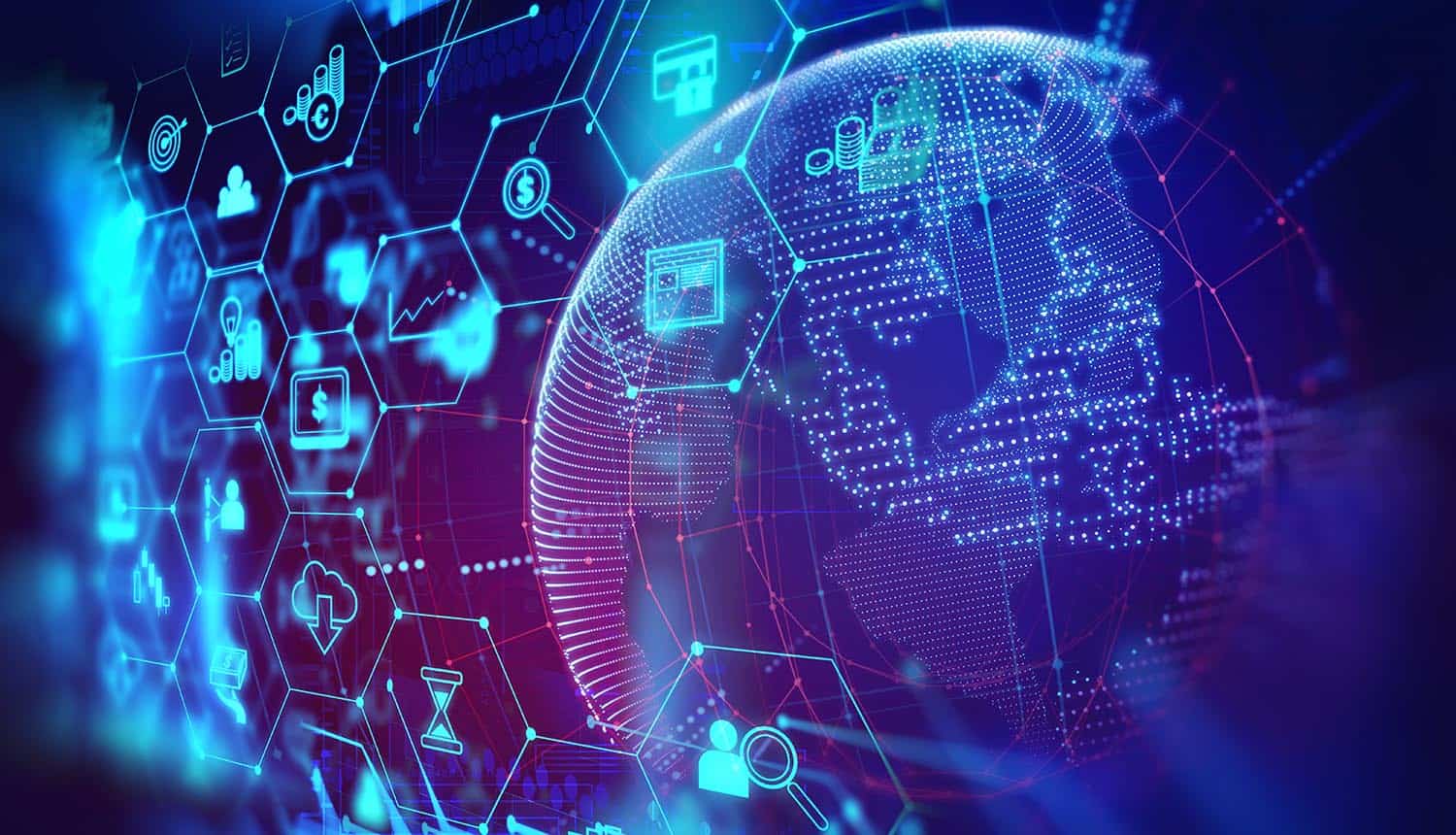 Fintech icons on abstract technology background showing crypto hack on finance pools impacting DeFi projects