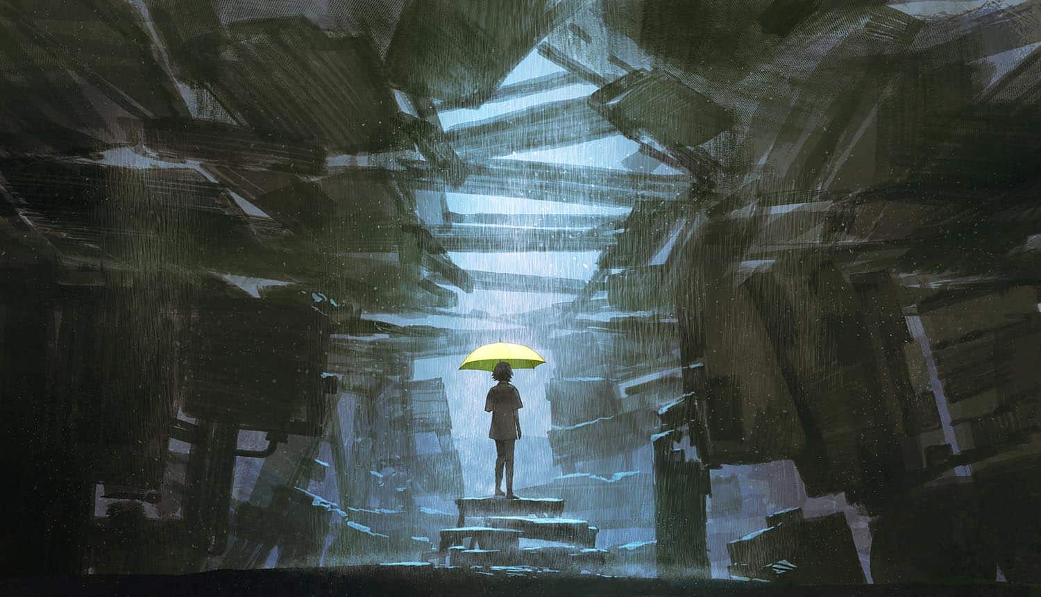 Girl holding a yellow umbrella showing cyber insurance