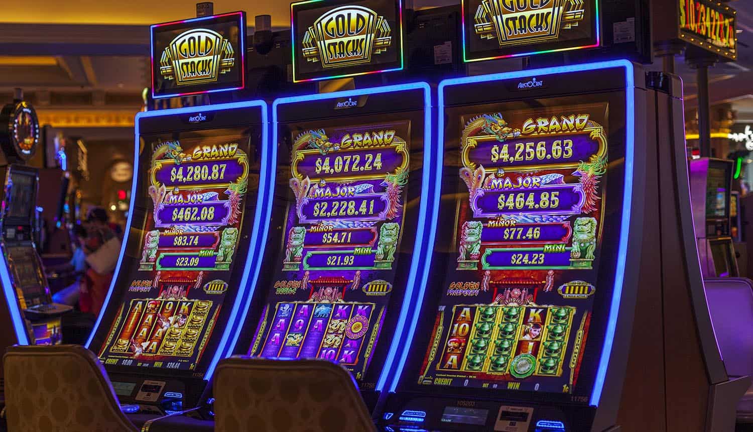 Slot machines in the casino showing cyber attack and ransom payment