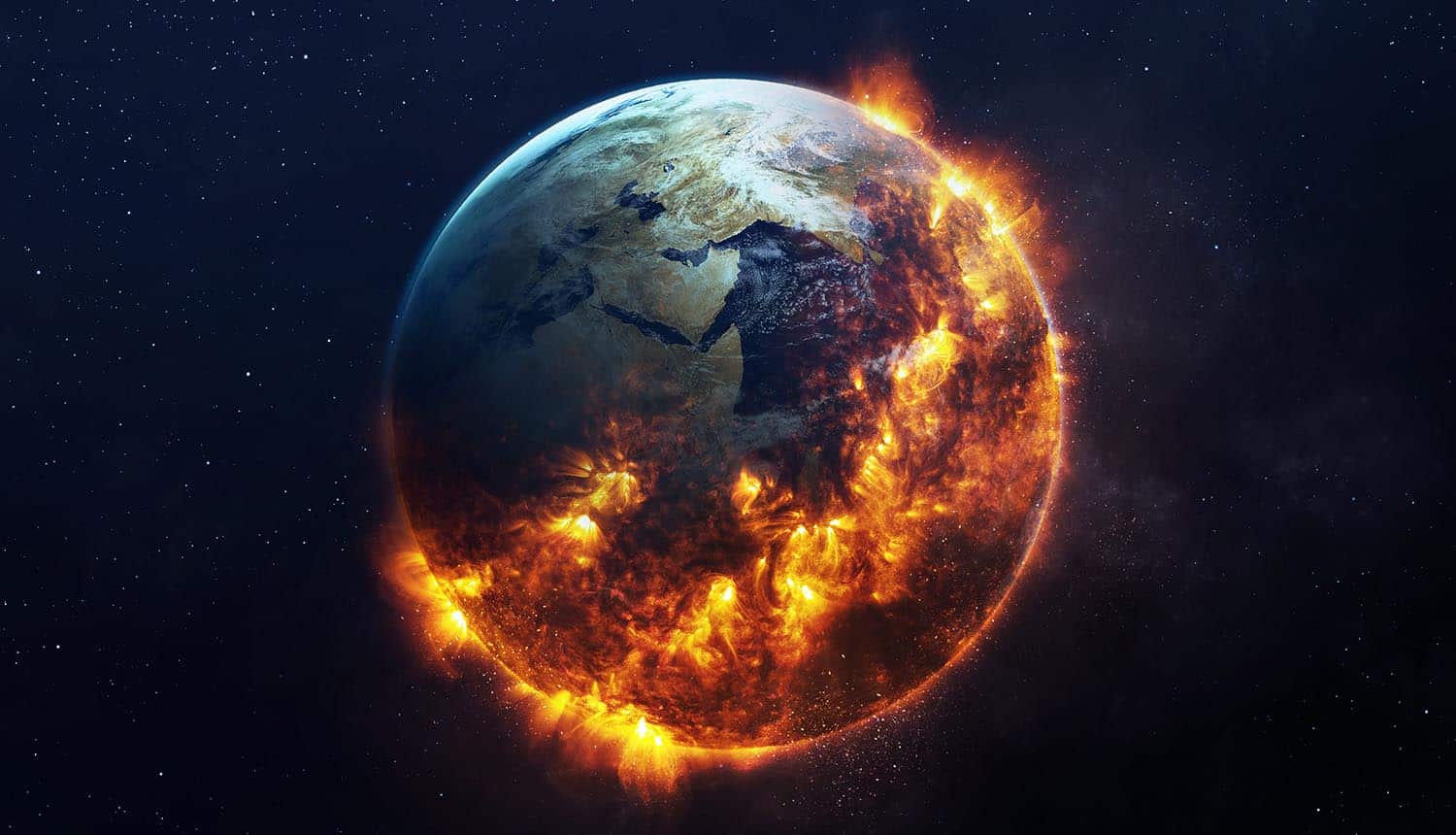 Globe on fire showing cyber attack on payments system