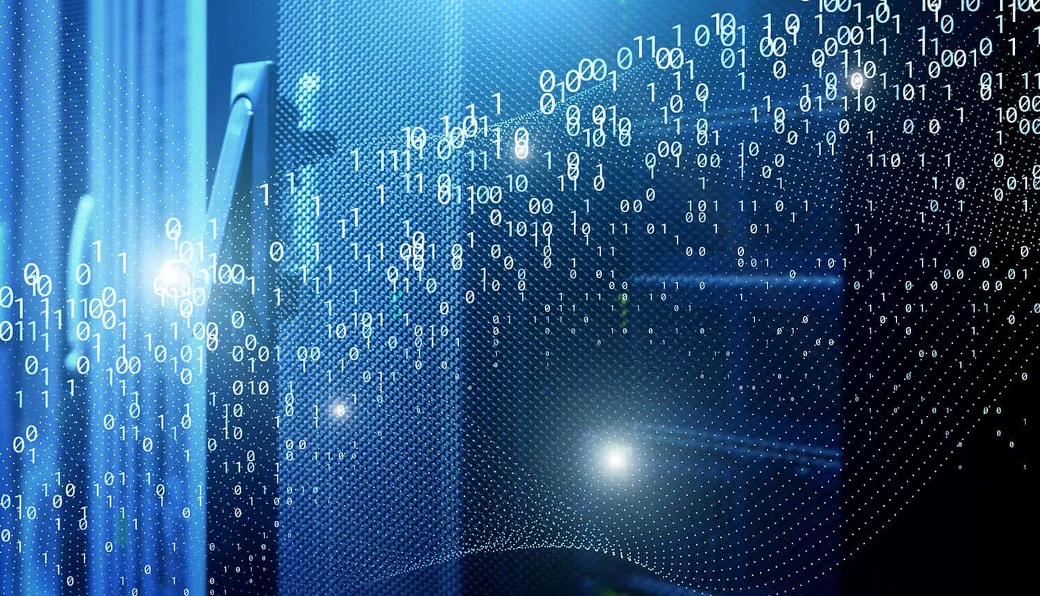 Data stream of binary code on server showing DoS attack on vulnerable systems