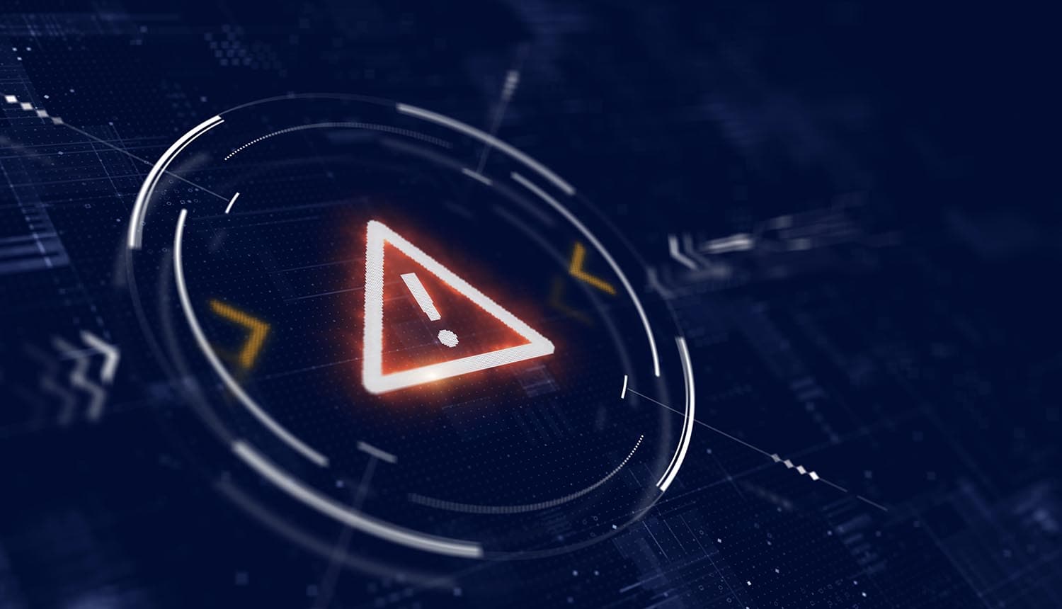Alert sign on screen showing cyber extortion of Change Healthcare