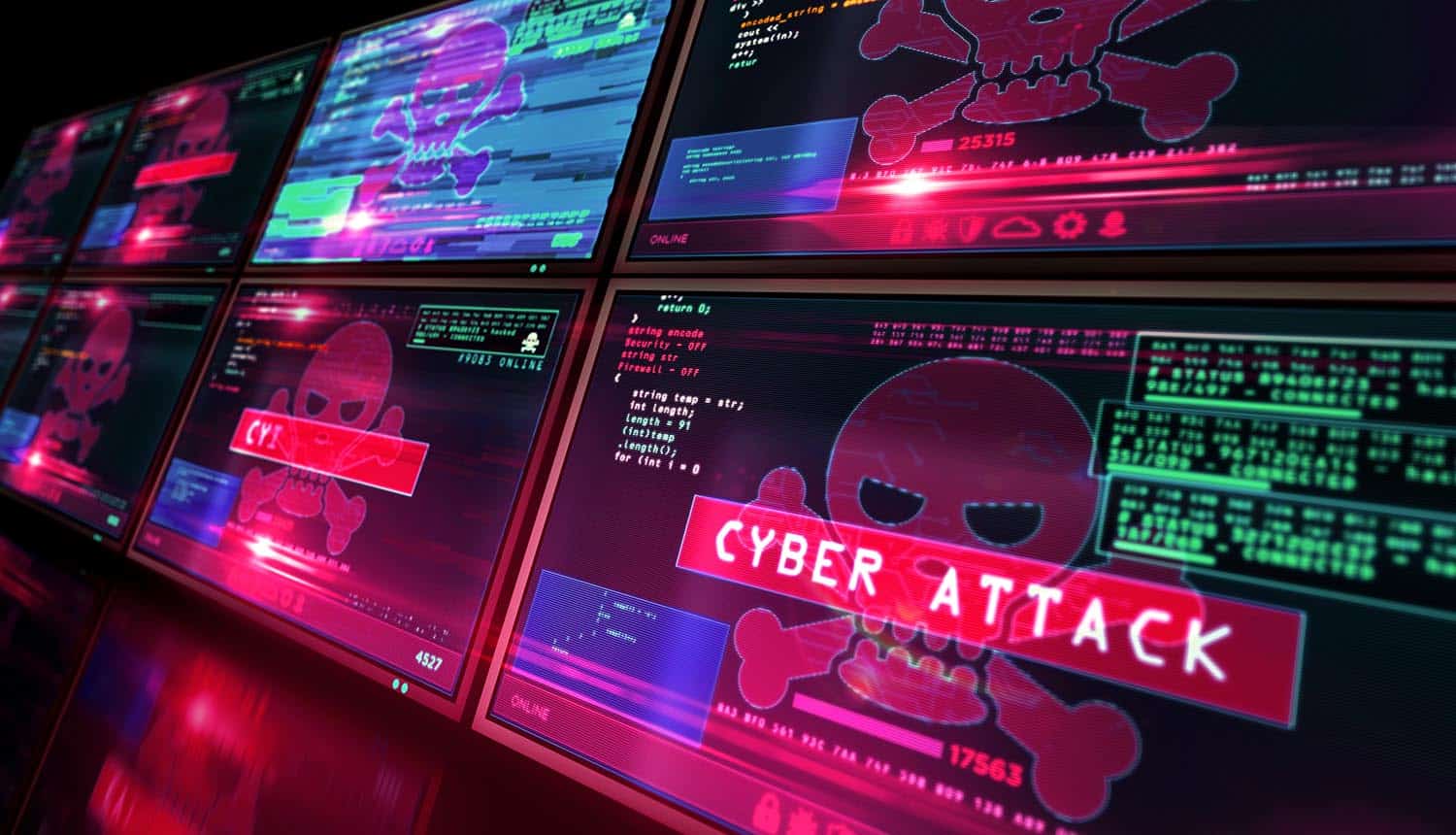 Cyber attack red alert on screens showing Verizon DBIR highlight on vulnerability exploitation