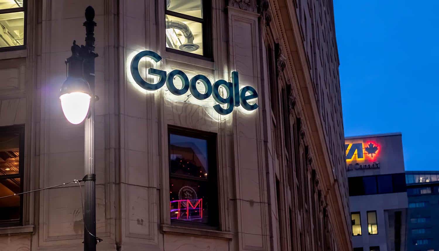 Google logo on office building showing database leak of privacy breaches