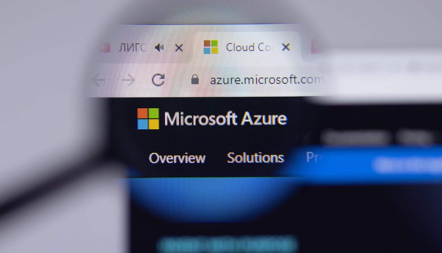 Microsoft Azure logo on web page showing DDoS attack cause of Azure outage