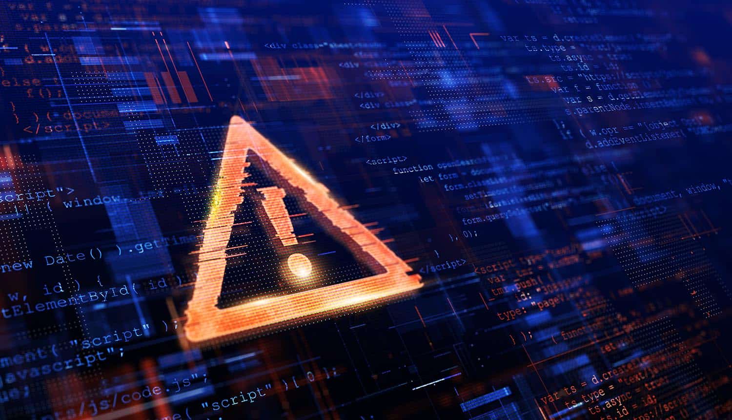 Danger symbol on code showing XSS vulnerabilities