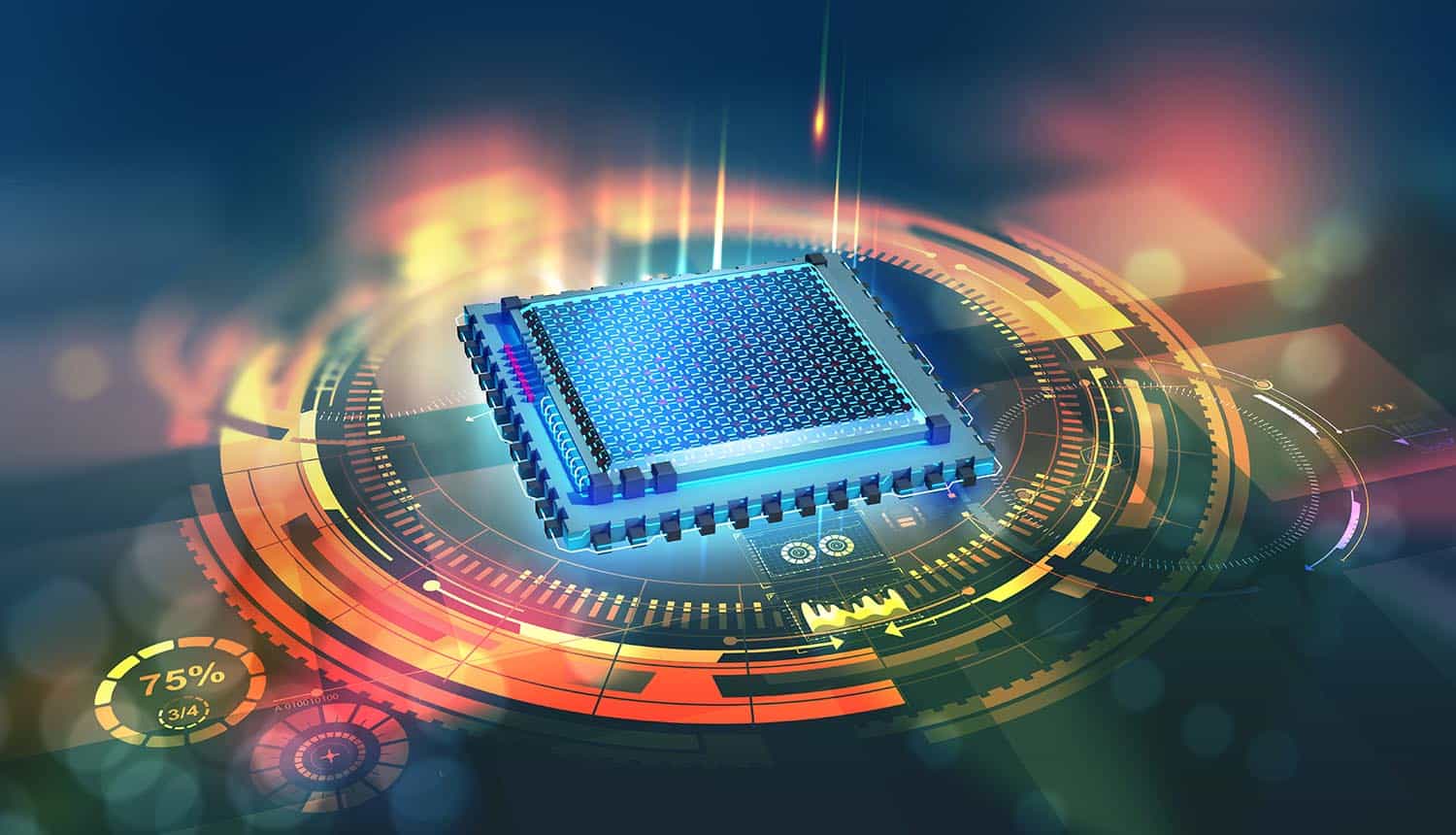 Processor in computer showing quantum computer crack encryption