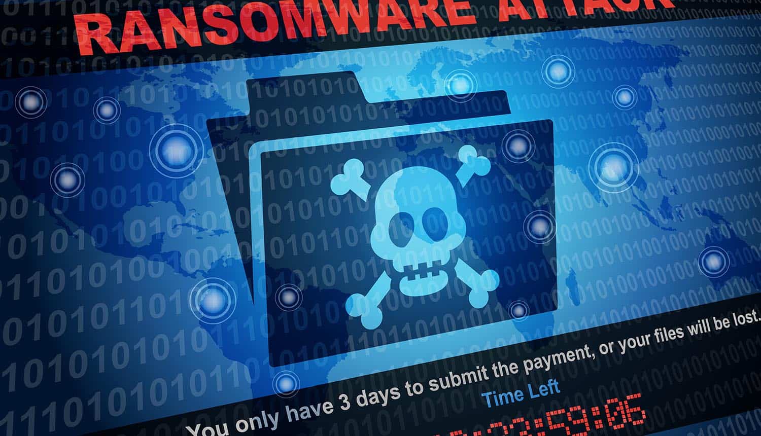 Ransomware attack on screen showing ransomware payments