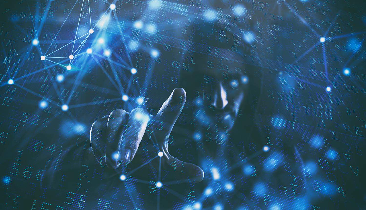 Hacker pointing showing data breach at data broker