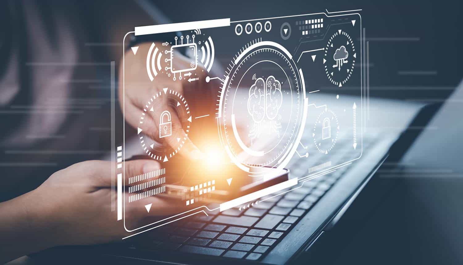 Virtual screen showing AI risks and rescinded executive order