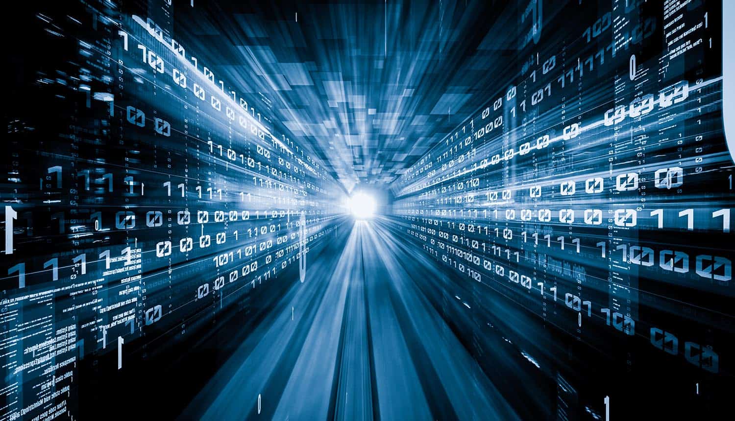 Digital data flowing showing AI software used on federal data