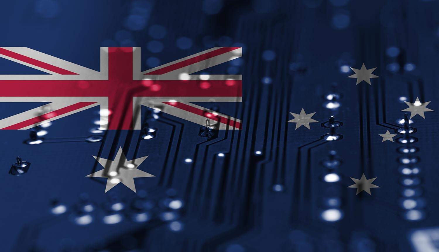 Circuit board with Australia flag showing cyber attacks on superannuation funds