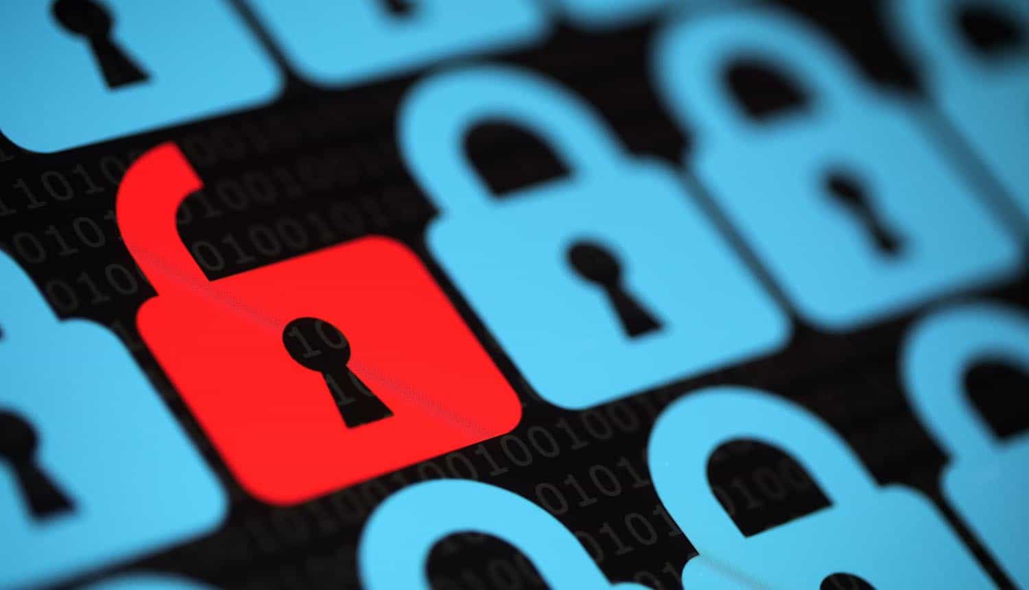 Open red padlock showing data breach via API