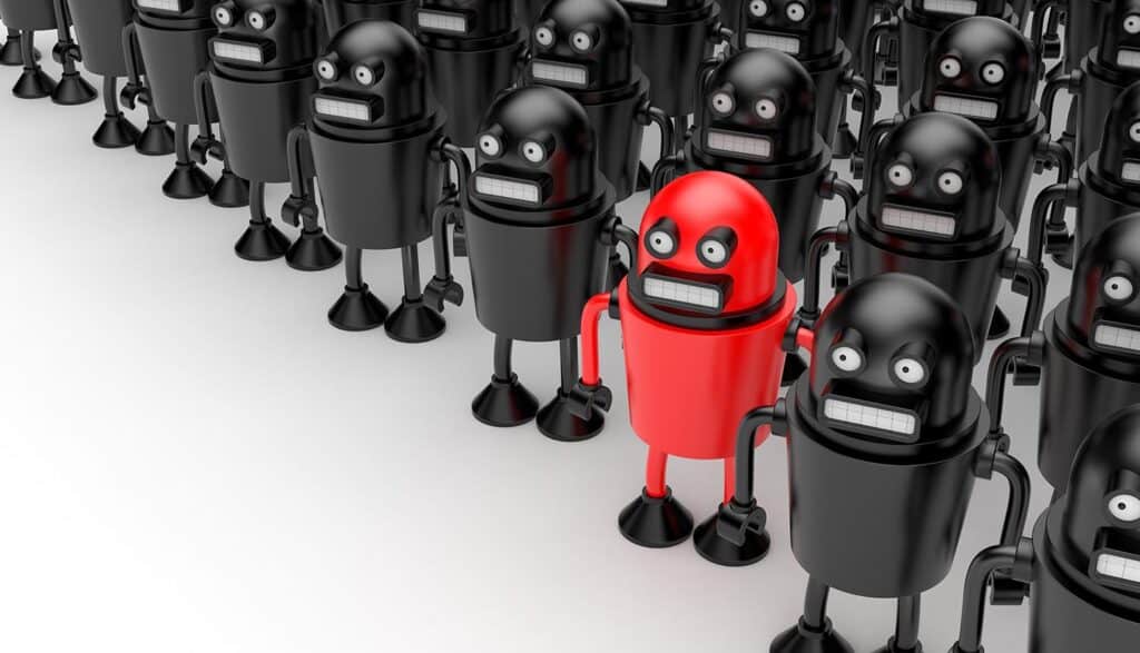 Red robot showing AI agents social engineering