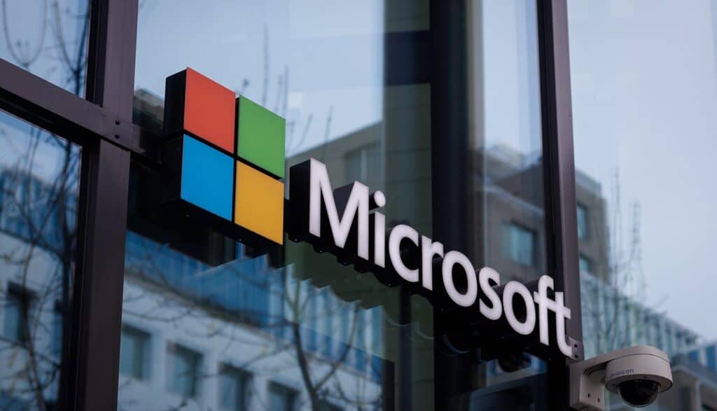 Microsoft logo on building showing Microsoft Copilot vulnerability