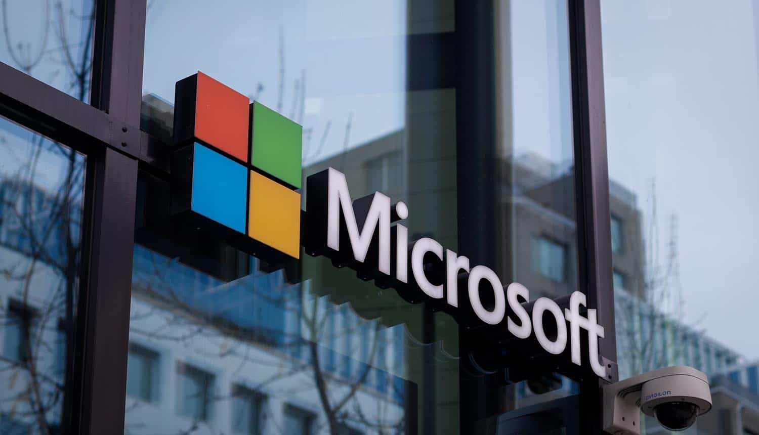 Microsoft logo on building showing Microsoft Copilot vulnerability