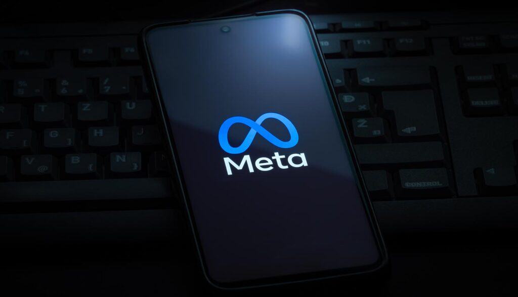 Meta logo on screen showing AI model exploit security vulnerability