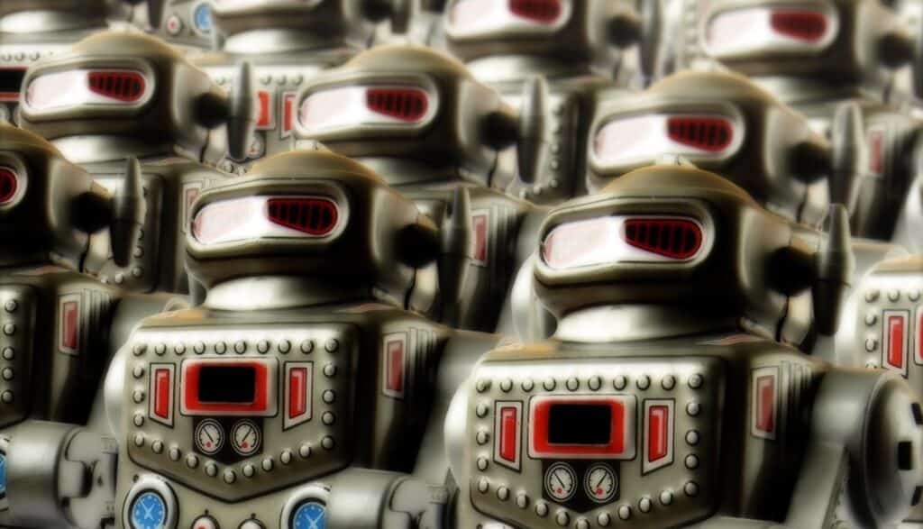 Army of toy robots showing rogue AI agents