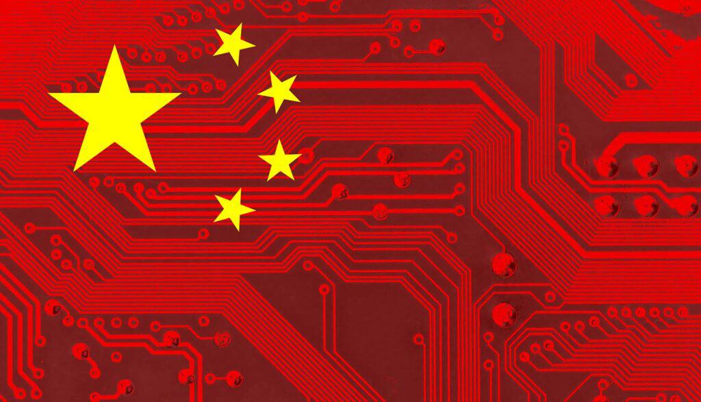 China flag on circuit board showing AI distillation