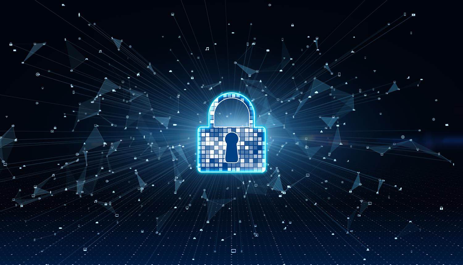 Lock on digital landscape showing AI safety rules