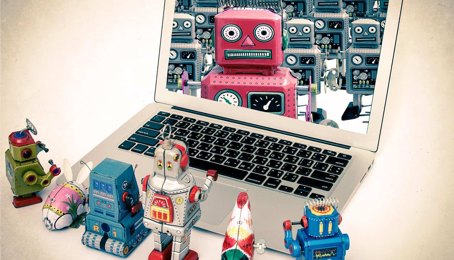 Robot toys getting instructions showing AI agents collaborating