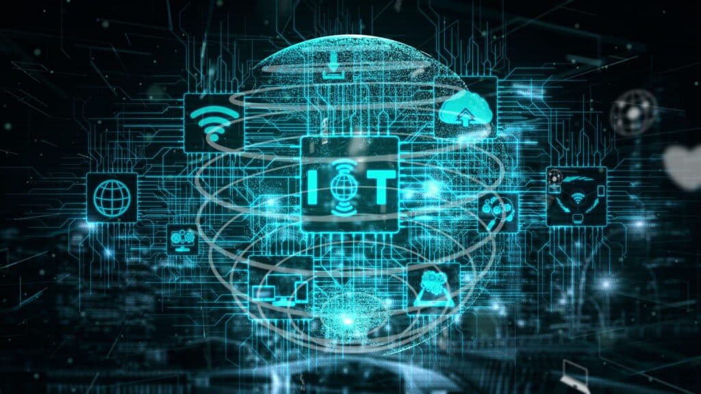 IoT devices and digital globe showing AI models and worms